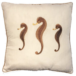 Seahorse  Embroidered Linen Weave Pillow