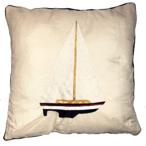 Sailboat Embroidered Linen Weave Pillow