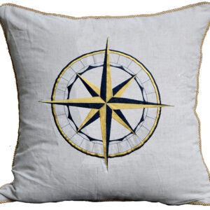 Compass Embroidered Linen Weave Pillow