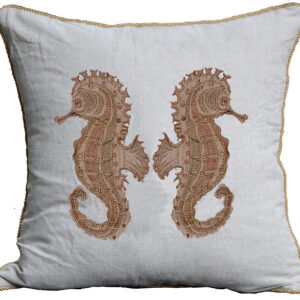 Seahorse Embroidered Linen Weave Pillow