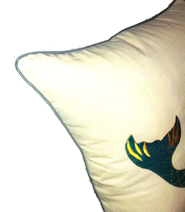 Mermaid Embroidered Linen Weave Pillow - Image 2