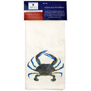 Blue Crab Flour Sack Tea Towels   100% Cotton (Pack of 6)