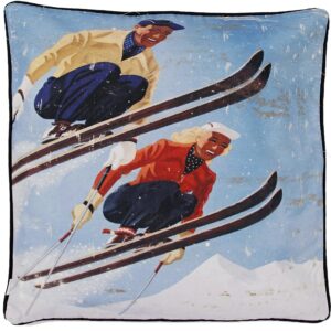 Vintage Skiers Pillow 18″X18″ by Taylor & Co